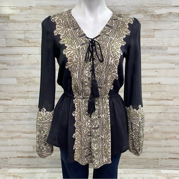 Free People Wildest Moments Tunic Top Womens Size XS Black Olive Lace Up Tassel - Picture 4 of 15